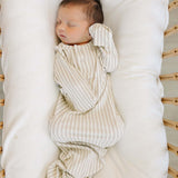 Taupe Stripe Ribbed Bamboo Knot Gown | Milk & Baby