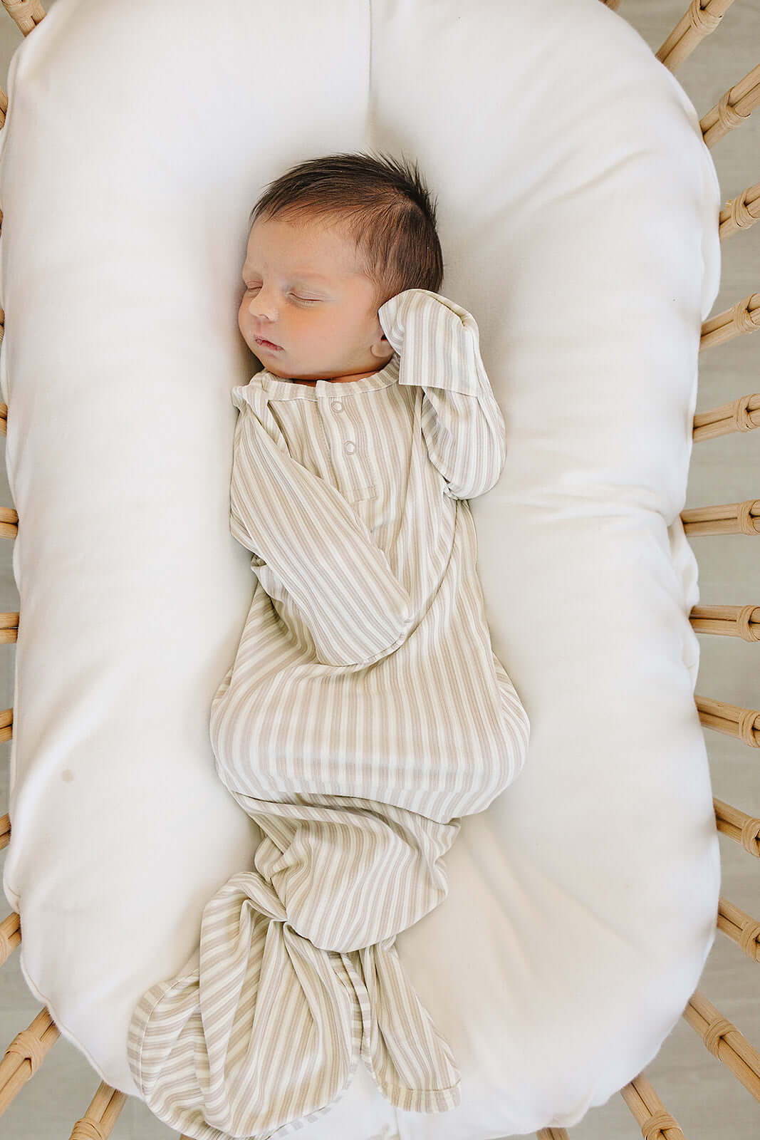 Taupe Stripe Ribbed Bamboo Knot Gown | Milk & Baby