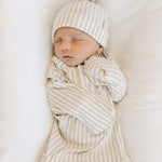 Taupe Stripe Ribbed Bamboo Knot Gown | Milk & Baby