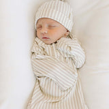 Taupe Stripe Ribbed Bamboo Knot Gown | Milk & Baby