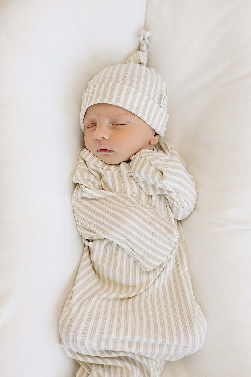 Taupe Stripe Ribbed Bamboo Knot Gown | Milk & Baby