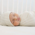 Taupe Stripe Ribbed Bamboo Newborn Knot Hat | Milk & Baby