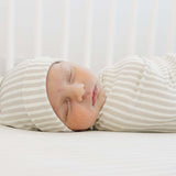 Taupe Stripe Ribbed Bamboo Newborn Knot Hat | Milk & Baby