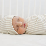 Taupe Stripe Ribbed Bamboo Newborn Knot Hat