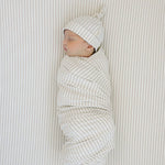Taupe Stripe Ribbed Bamboo Newborn Knot Hat | Milk & Baby