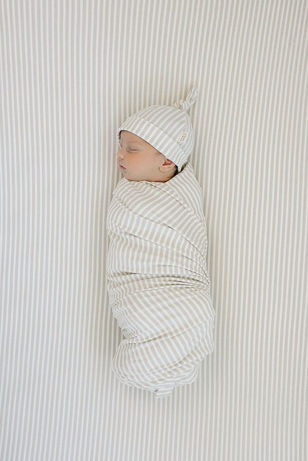 Taupe Stripe Ribbed Bamboo Newborn Knot Hat | Milk & Baby