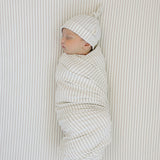 Taupe Stripe Ribbed Bamboo Newborn Knot Hat