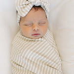 Taupe Stripe Ribbed Bamboo Head Wrap | Milk & Baby