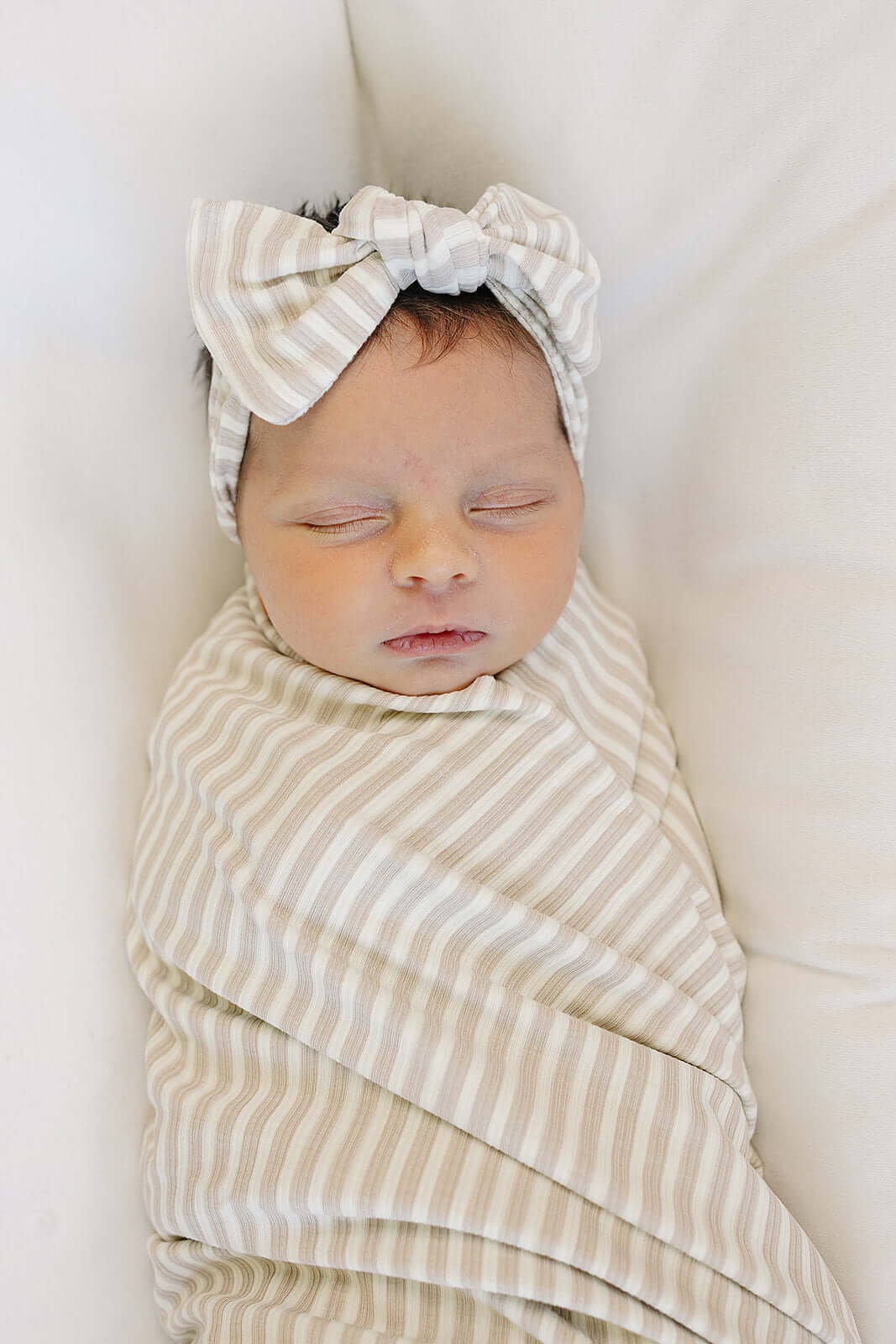 Taupe Stripe Ribbed Bamboo Head Wrap | Milk & Baby