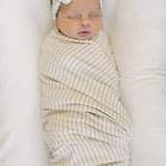 Taupe Stripe Ribbed Bamboo Head Wrap | Milk & Baby