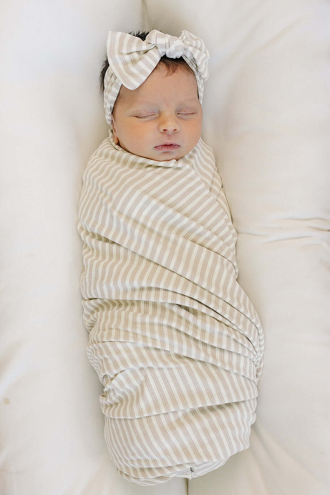 Taupe Stripe Ribbed Bamboo Head Wrap | Milk & Baby
