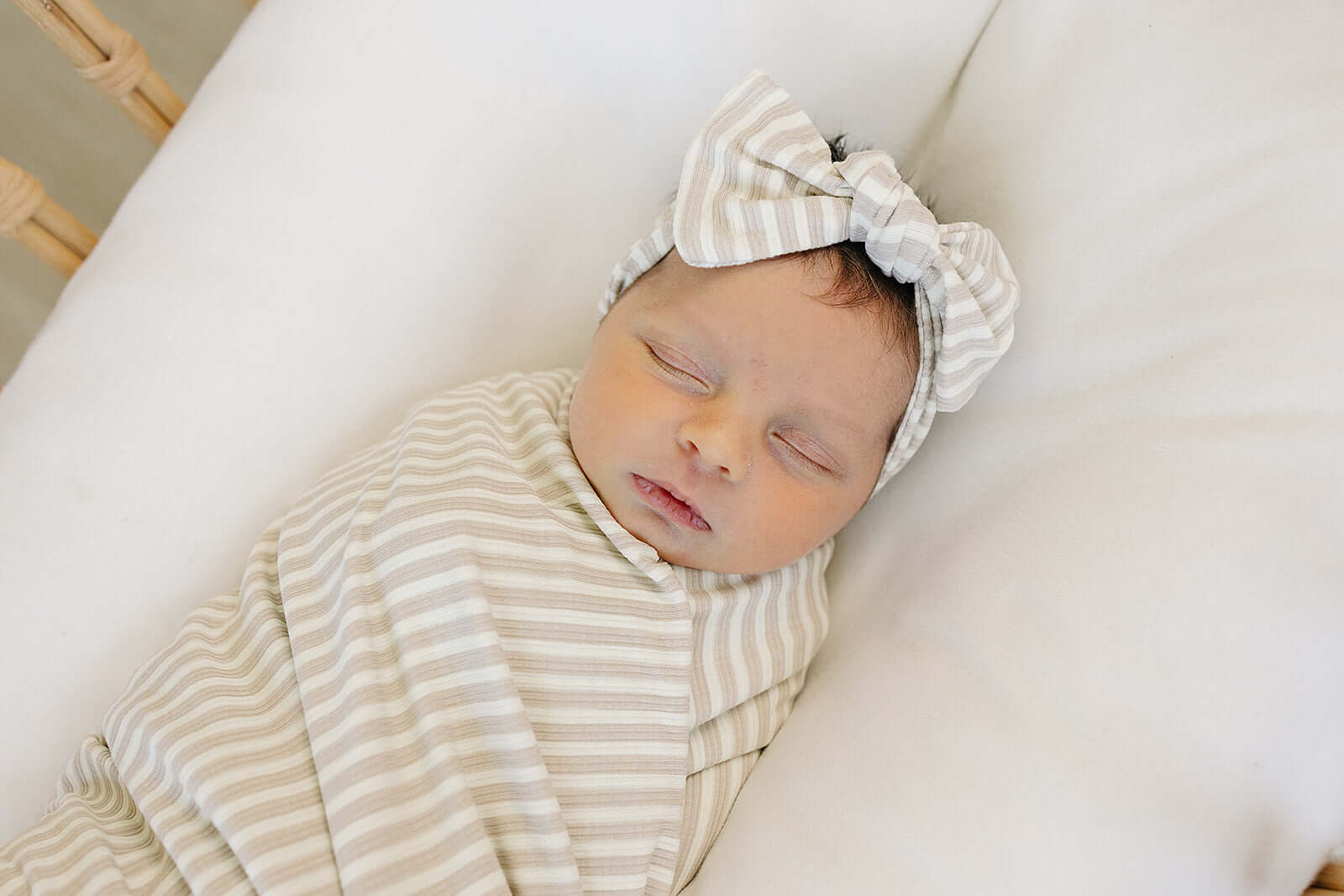 Taupe Stripe Ribbed Bamboo Head Wrap | Milk & Baby