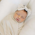 Taupe Stripe Ribbed Bamboo Head Wrap | Milk & Baby