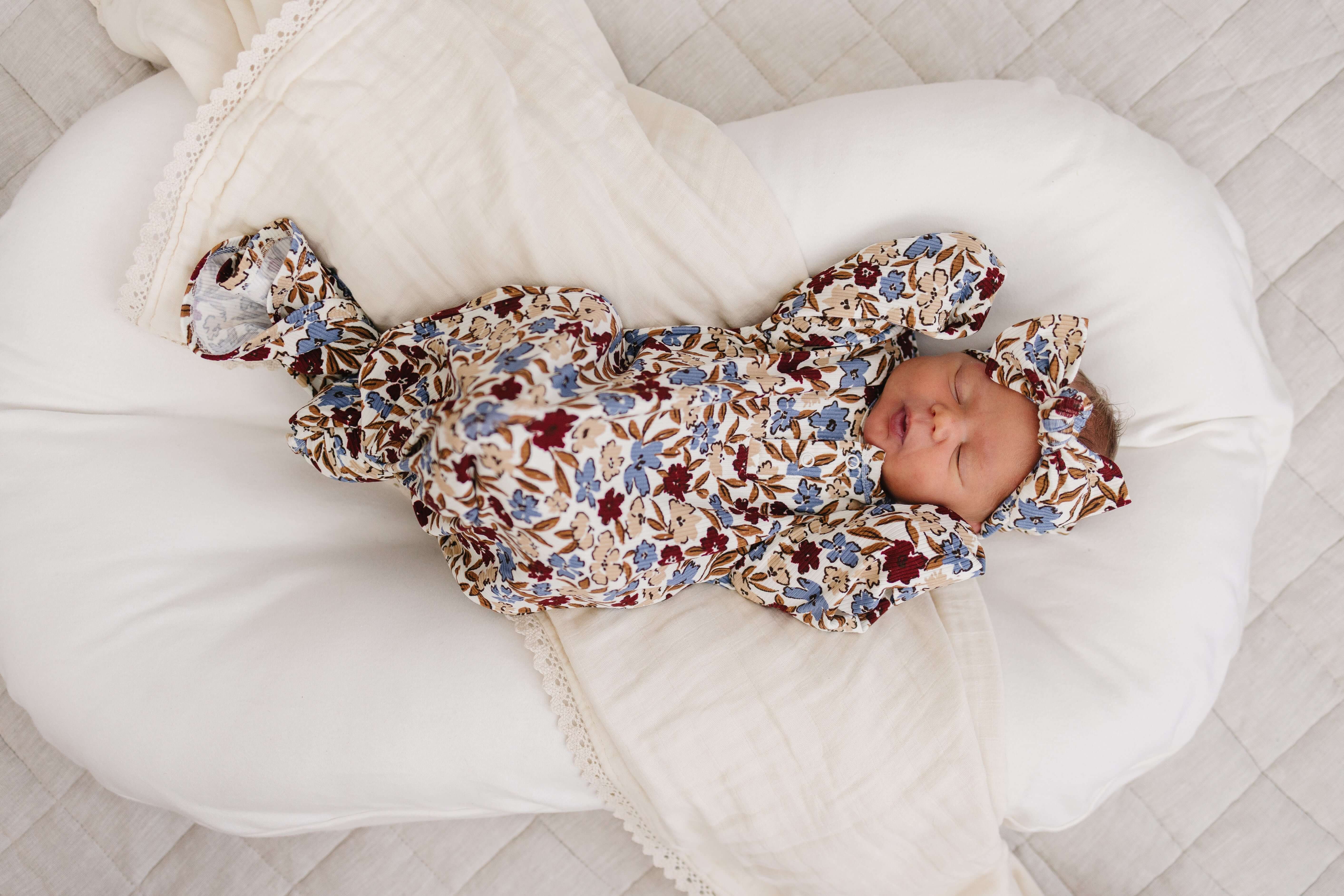 Desert Floral Ribbed Bamboo Knot Gown | Milk & Baby