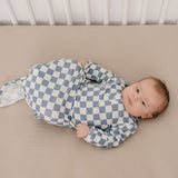 Blue Checkered Ribbed Bamboo Knot Gown | Milk & Baby