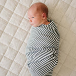 Green Stripes Muslin Swaddle Blanket | Milk & Baby