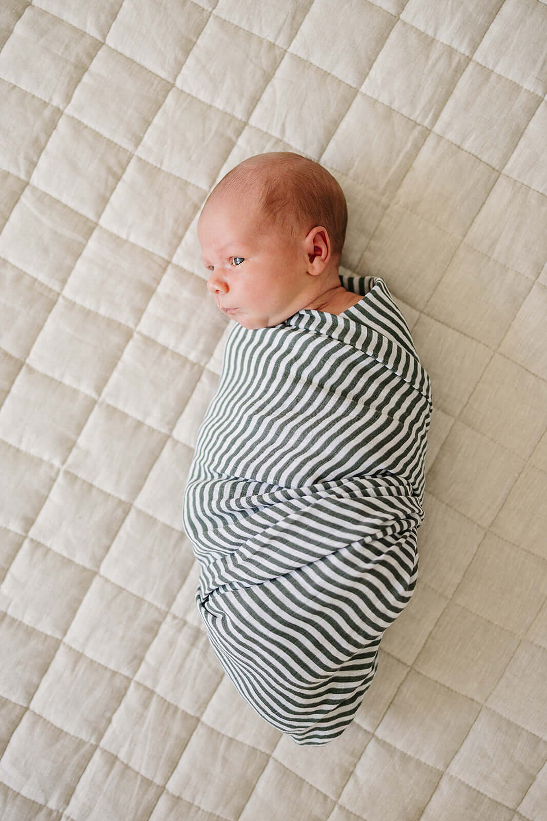 Green Stripes Muslin Swaddle Blanket | Milk & Baby