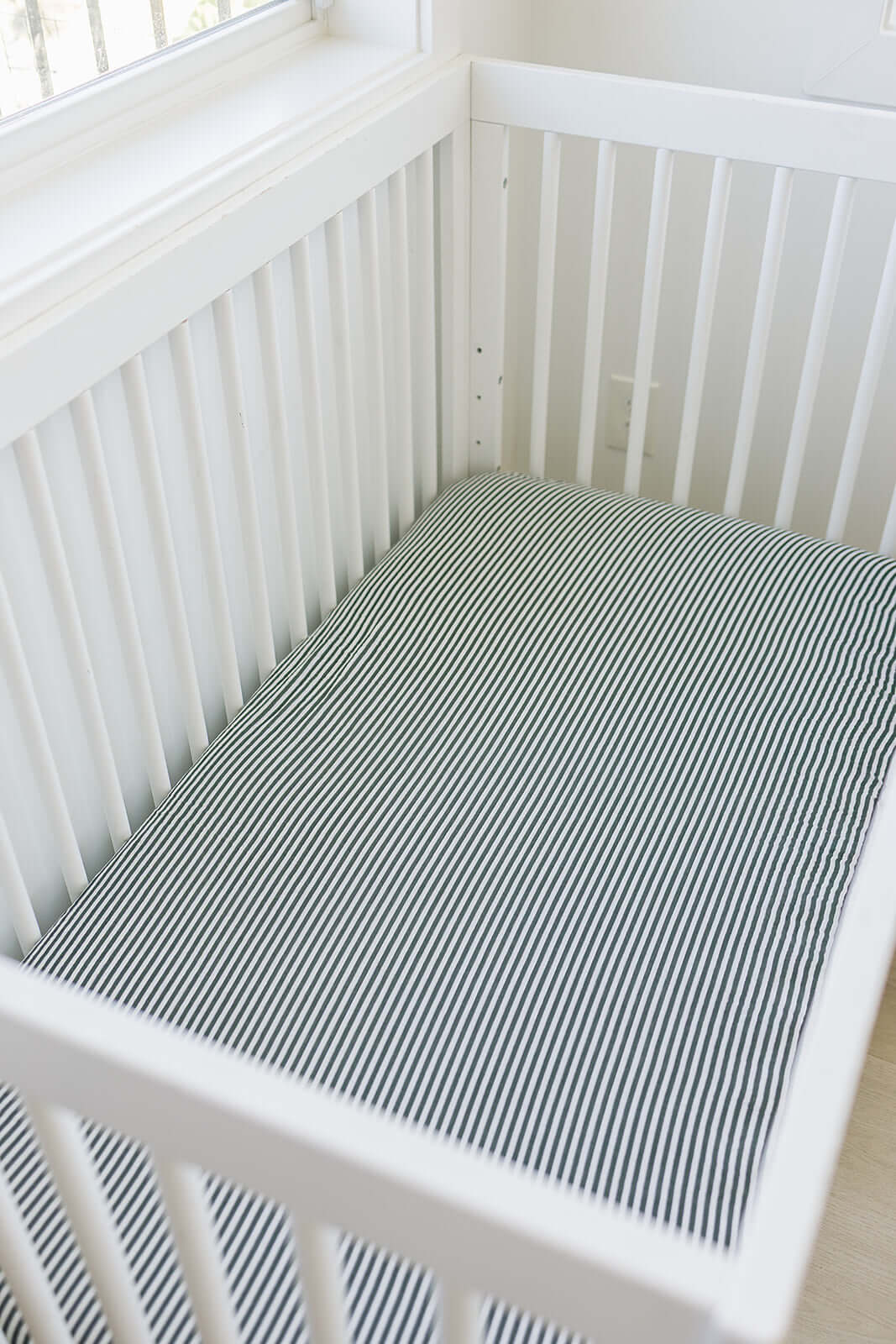 Green Stripes Muslin Crib Sheet | Milk & Baby