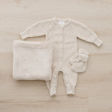 Oatmeal Pointelle Knit Blanket