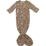 Brown Floral Ribbed Bamboo Knot Gown | Milk & Baby