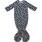 Navy Daisy Ribbed Bamboo Knot Gown | Milk & Baby