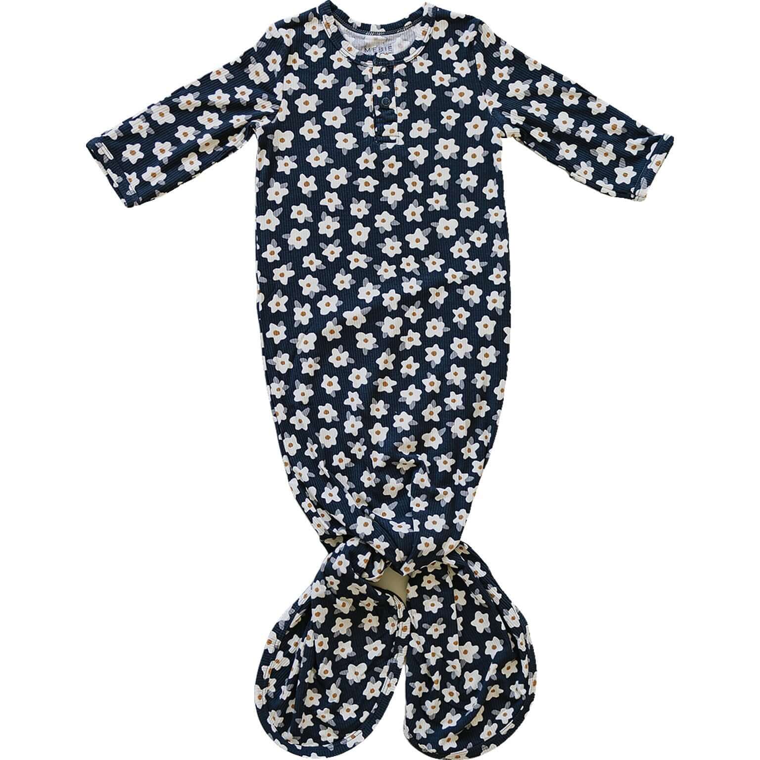 Navy Daisy Ribbed Bamboo Knot Gown | Milk & Baby