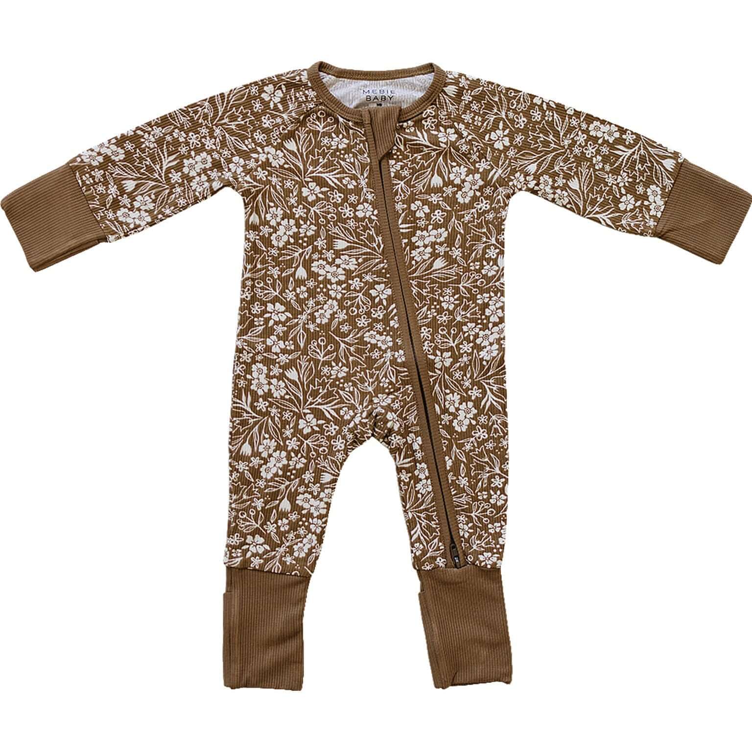 Brown Floral Ribbed Bamboo Zipper | Milk & Baby