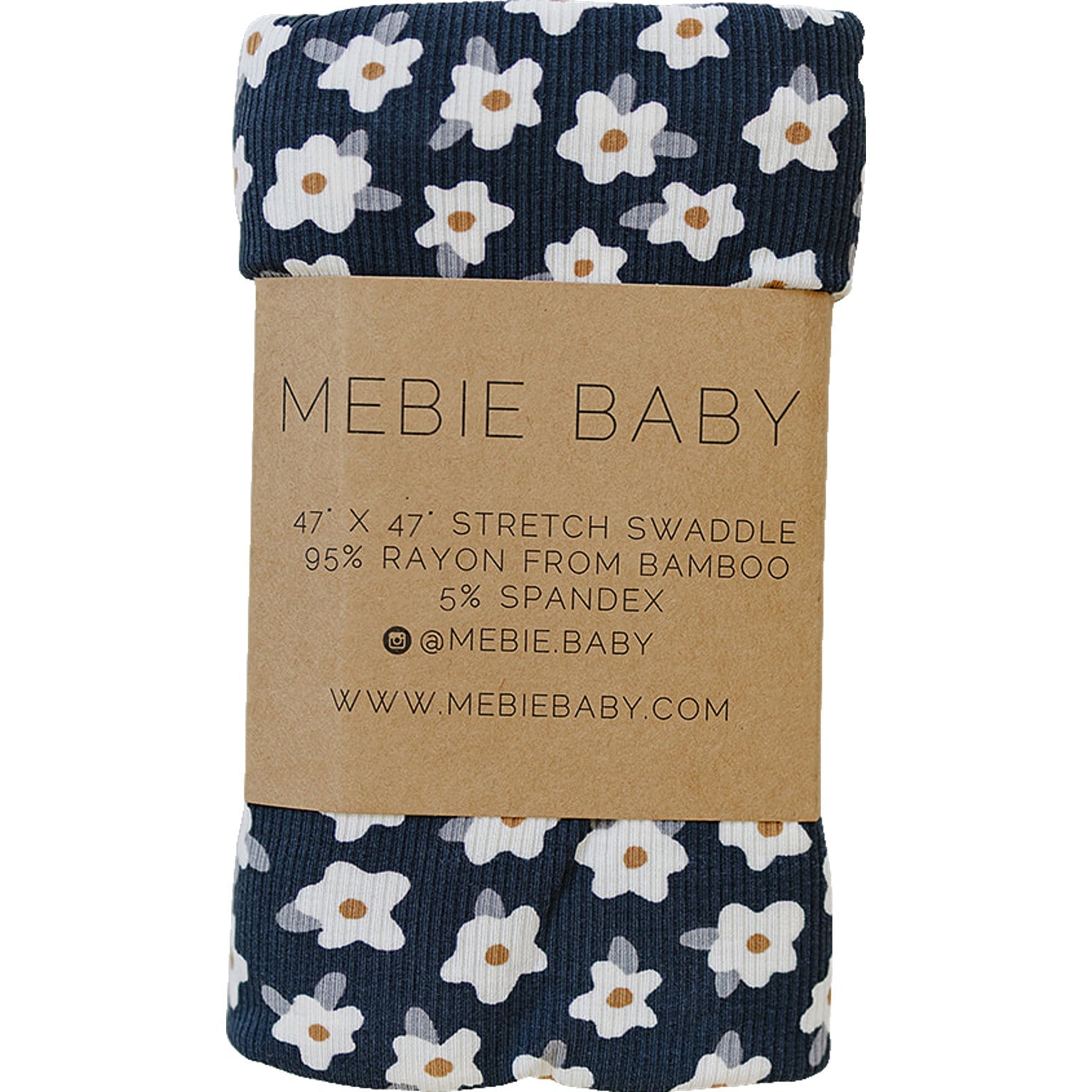 Navy Daisy Ribbed Bamboo Stretch Swaddle | Milk & Baby