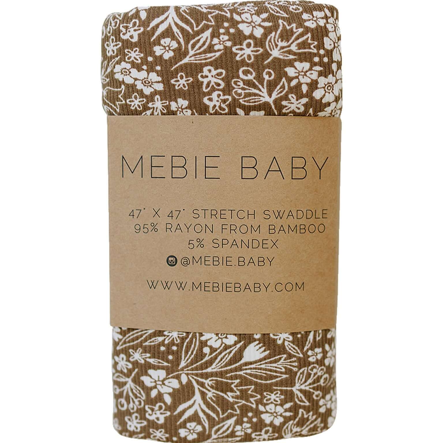 Brown Floral Ribbed Bamboo Stretch Swaddle | Milk & Baby