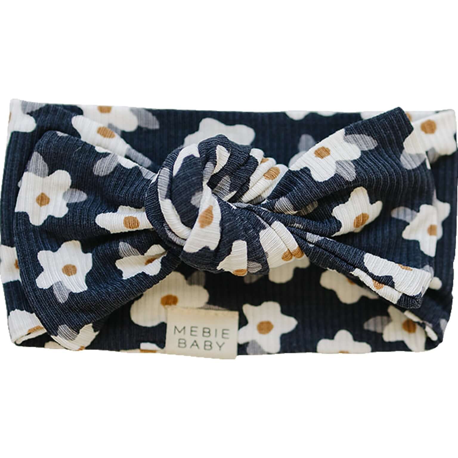 Navy Daisy Ribbed Bamboo Head Wrap | Milk & Baby