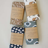 Brown Floral Ribbed Bamboo Stretch Swaddle | Milk & Baby
