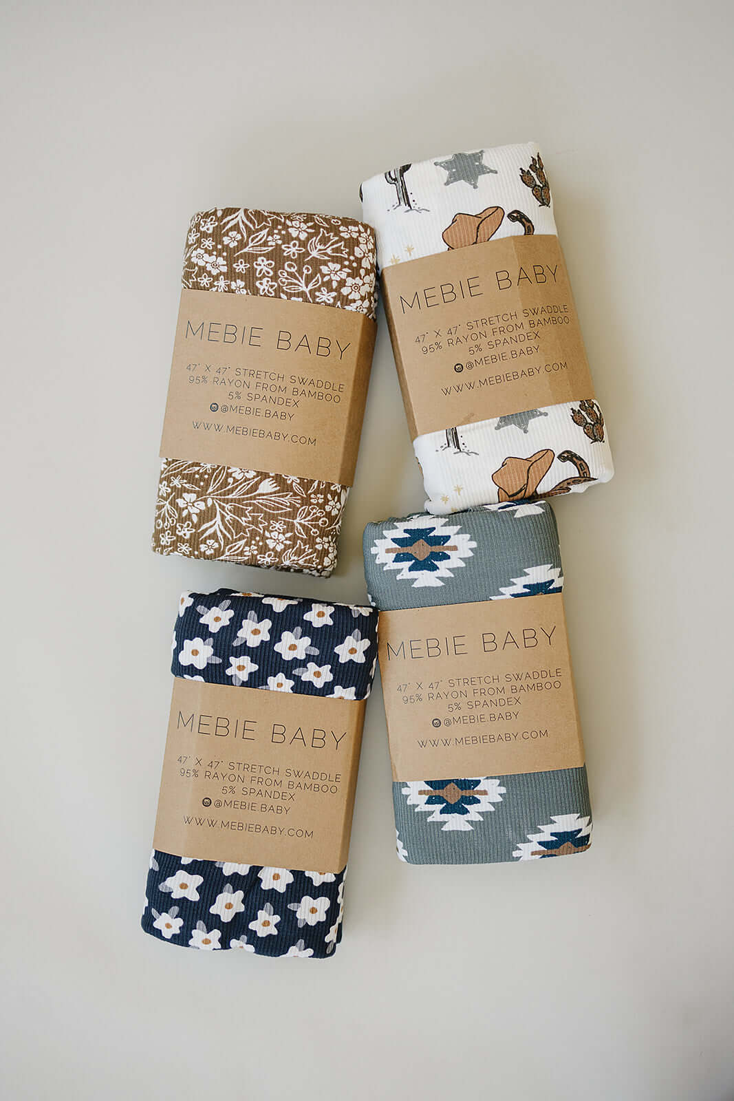Brown Floral Ribbed Bamboo Stretch Swaddle | Milk & Baby