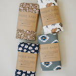 Navy Daisy Ribbed Bamboo Stretch Swaddle | Milk & Baby