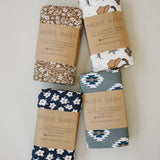Navy Daisy Ribbed Bamboo Stretch Swaddle | Milk & Baby