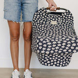 Navy Daisy Ribbed Bamboo Multi-Use Cover | Milk & Baby
