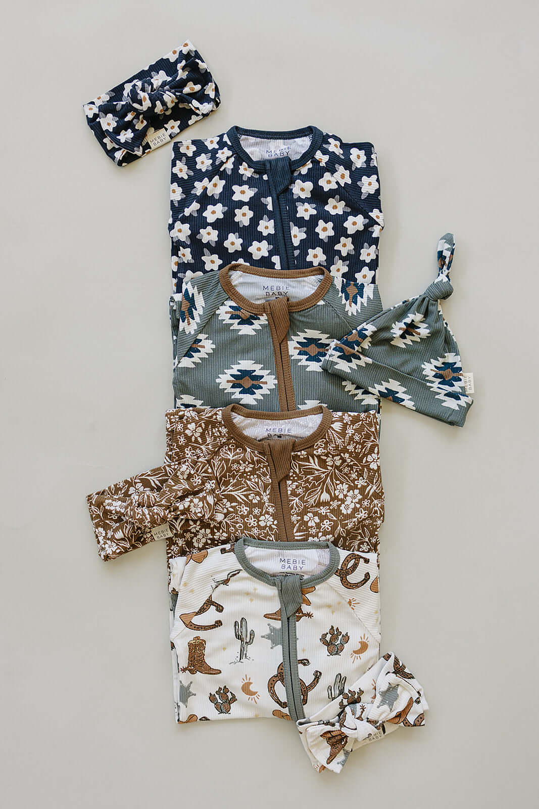 Brown Floral Ribbed Bamboo Zipper | Milk & Baby
