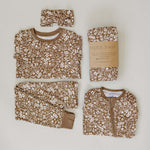 Brown Floral Ribbed Bamboo Zipper | Milk & Baby