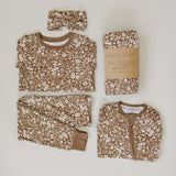 Brown Floral Ribbed Bamboo Zipper | Milk & Baby