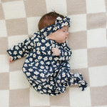 Navy Daisy Ribbed Bamboo Knot Gown | Milk & Baby