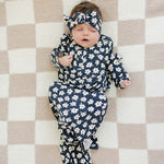 Navy Daisy Ribbed Bamboo Head Wrap | Milk & Baby
