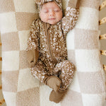 Brown Floral Ribbed Bamboo Zipper | Milk & Baby