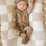 Brown Floral Ribbed Bamboo Zipper | Milk & Baby