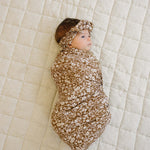 Brown Floral Ribbed Bamboo Stretch Swaddle | Milk & Baby