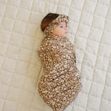 Brown Floral Ribbed Bamboo Stretch Swaddle | Milk & Baby