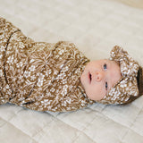 Brown Floral Ribbed Bamboo Stretch Swaddle | Milk & Baby
