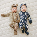 Navy Daisy Ribbed Bamboo Zipper | Milk & Baby