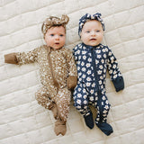 Navy Daisy Ribbed Bamboo Zipper | Milk & Baby