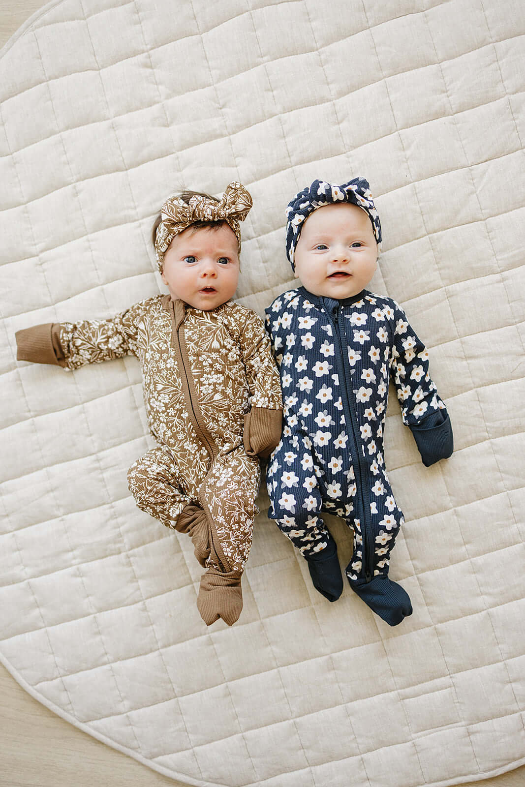 Navy Daisy Ribbed Bamboo Zipper | Milk & Baby