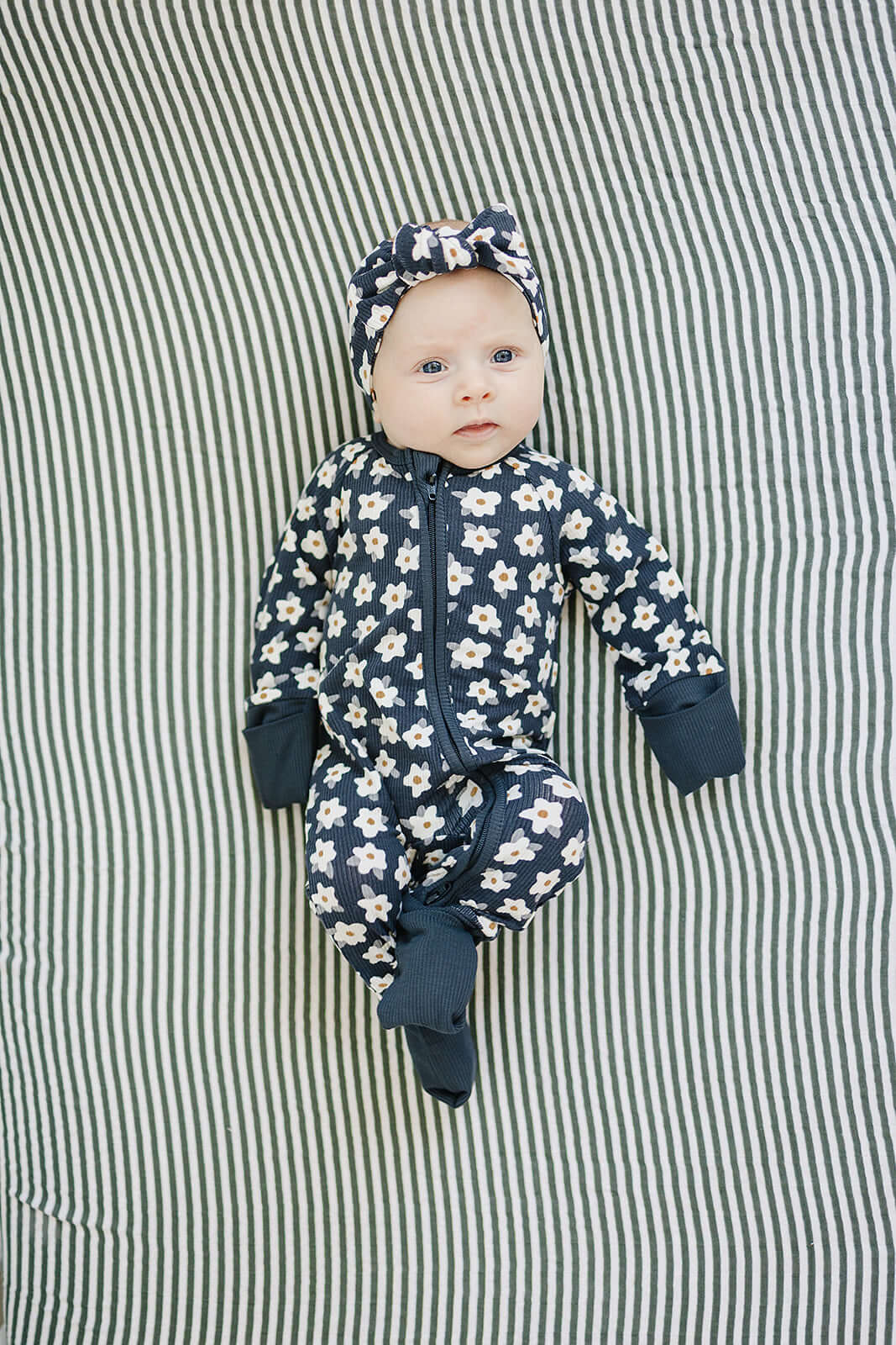 Navy Daisy Ribbed Bamboo Zipper | Milk & Baby