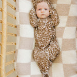 Brown Floral Ribbed Bamboo Knot Gown | Milk & Baby